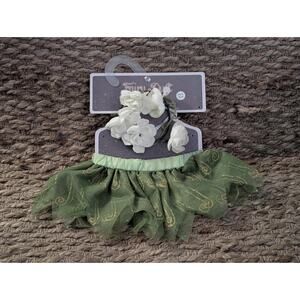 Fairy Dust Dog Costume - Flowered Glitter Gold Green Skirt XS / Small